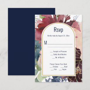 Burgund, Rosé, Navy Gold Bogen RSVP Karte