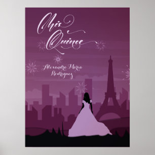 Burgund Rose Paris Feuerwerke Quinceañera Poster