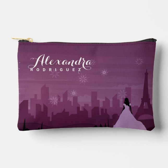 Burgund Rose Paris Feuerwerke Quinceañera Zubehörtasche (Vorderseite)