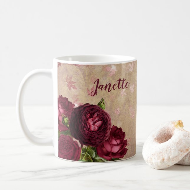 Burgund Rose Personalisiert Kaffee Tasse Cup Rose (Mit Donut)