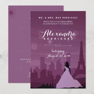 Burgund Rose Pink Paris Feuerwerk Quinceañera Einladung