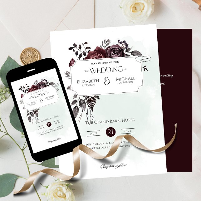 Burgund Rose Print oder digitale Hochzeitseinladun Einladung (Von Creator hochgeladen)