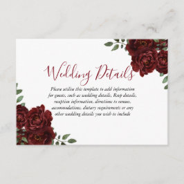 Burgund Rose Romantische Hochzeitsempfehlung Begleitkarte