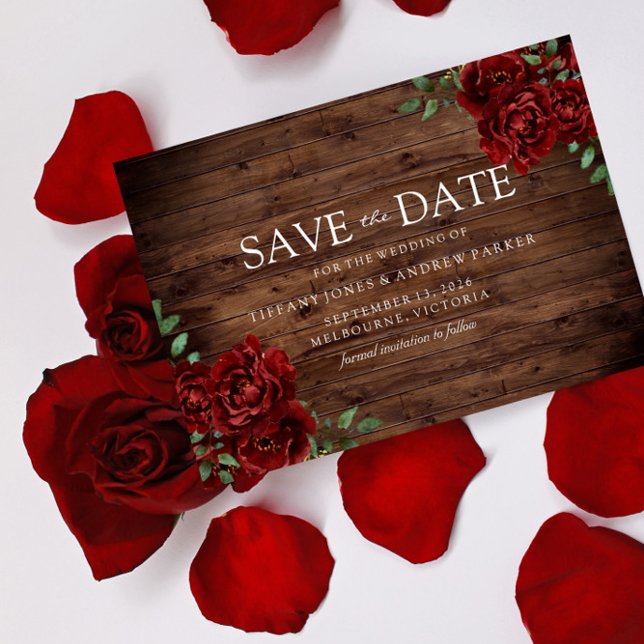 Burgund Rose Romantische Rustikale Save the Date Magneteinladung (Von Creator hochgeladen)