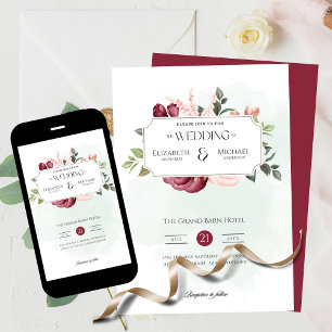 Burgund Rose Rosa Print oder Digital Wedding Invit Einladung