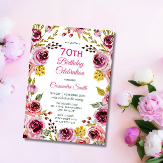 Burgund Rose Rustikale Blumengärten Geburtstag Einladung