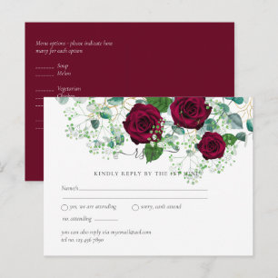 Burgund Rose Sage Eukalyptus Wedding RSVP Postkarte