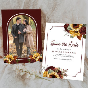 Burgund Rose Sonnenblumen Foto Hochzeit Save The Date