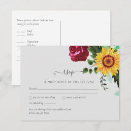 Burgund Rose Sonnenblumen Hochzeit RSVP Postkarte