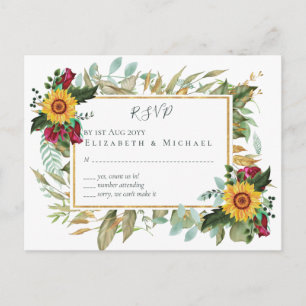 Burgund Rose Sonnenblumen Hochzeit RSVP Postkarte