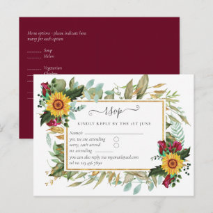 Burgund Rose Sonnenblumen Hochzeit RSVP Postkarte