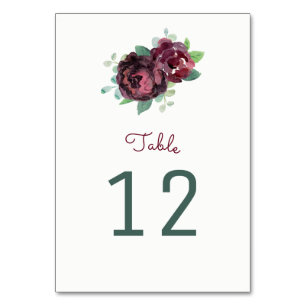 Burgund Rose Tischnummer Cards