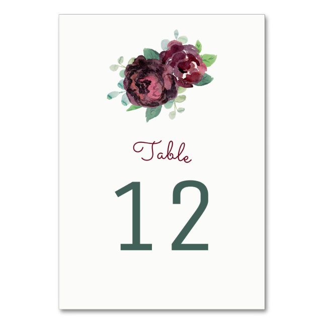 Burgund Rose Tischnummer Cards (Vorderseite)