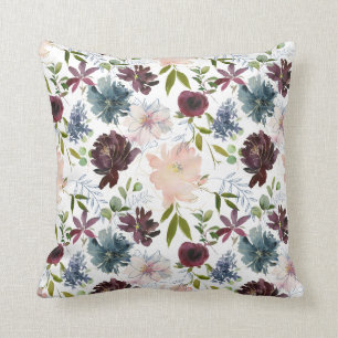 Burgund, Rosé und marineblaue Blumen Kissen