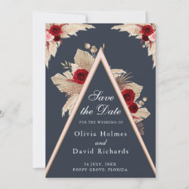 Burgund-Rose und Pampas-Gras-Save the Date-Karte Save The Date