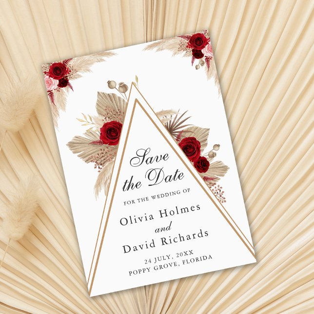 Burgund-Rose und Pampas-Gras-Save the Date-Karte Save The Date (Von Creator hochgeladen)