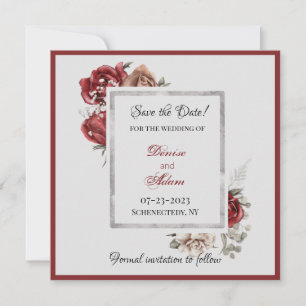 Burgund, Rosé, Weiße Rosen Save the Date Einladung