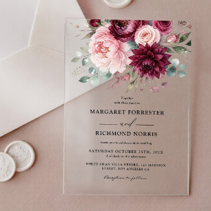 Burgund & Roséfarbene Elegante Klassische Florale Acryleinladungen