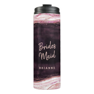 Burgund & Roségold Geode personalisierte Brautjung Thermosbecher