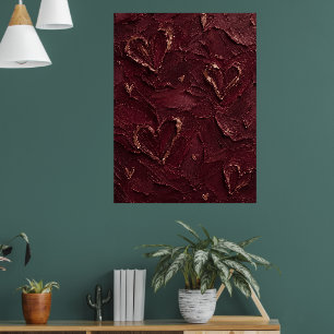 Burgund & Roségold-Herz strukturierte Abstraktion Poster