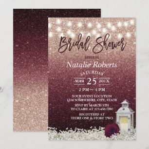 Burgund & Roségold Weiße Laterne Braut Dusche Einladung