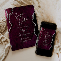 Burgund-Rot-Achat-Silber-Schrift Hochzeit Termin v
