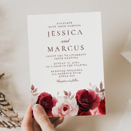 Burgund Rot Elegante: Rote Rose Hochzeit Einladung