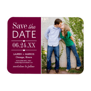 Burgund-Rot geteilte Foto-Save-the-Date-Karte Magnet