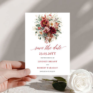 Burgund-Rot Herbst-Marsala-Gold Save The Date Desi