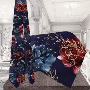 Burgund-Rot-Navy-Blumen-Symphonie-Hochzeitsschlips Krawatte