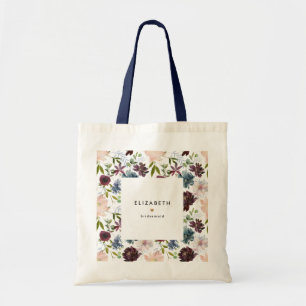 Burgund-Rot-Navy-Blumenmuster Brautparty individue Tragetasche