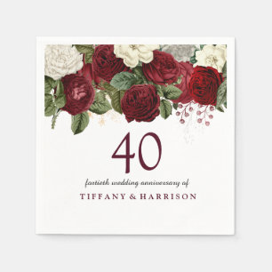 Burgund Rot Rose 40. Hochzeitstag Serviette