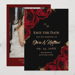Burgund-rot-rote Rose Florale Hochzeit Save The Date
