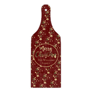 Burgund Rot und Gold Look Sterne Frohe Weihnachten Schneidebrett