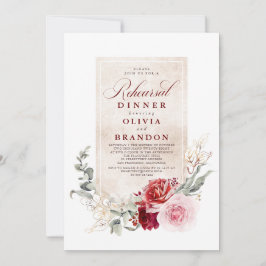 Burgund Rot und Rosa Blume Probe Abendessen Einladung