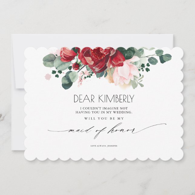 Burgund Rot und Rosa werden Sie meine Trauzeugin s Einladung (Vorderseite)