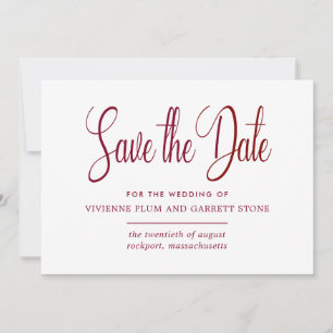 Burgund Rot-Weiß-Kalligrafie Save the Date