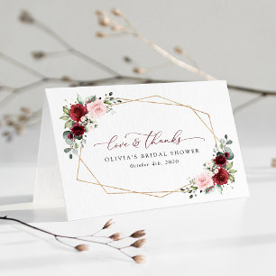 Burgund Rote Blume, rosa Blume, Brautparty Dankeskarte