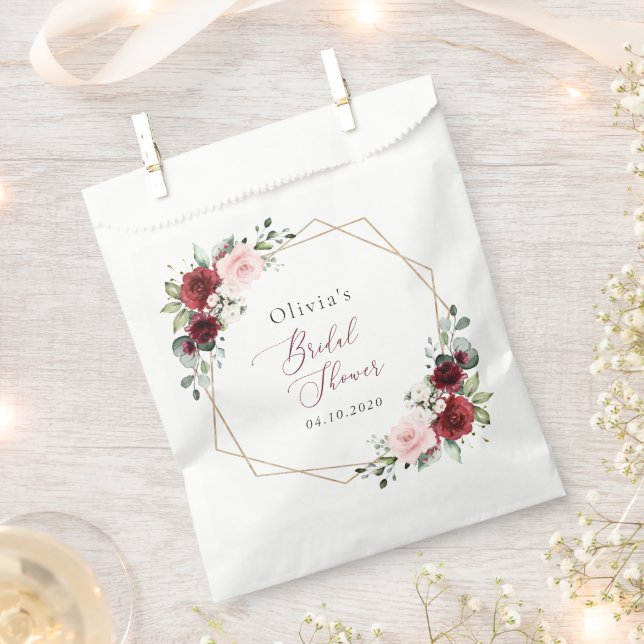 Burgund Rote Blume, rosa Blume, Brautparty Geschenktütchen (Ausgeschnitten)