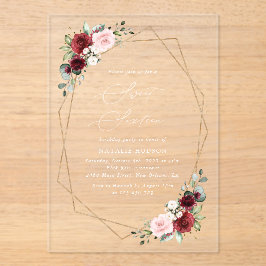 Burgund Rote Blume, Rosa Blume, Süß 16 Acryleinladungen