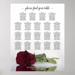 Burgund Rote Rose 19 Tabelle Hochzeitstabelle Poster