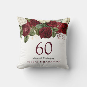 Burgund Rote Rose 60. Geburtstagsgeschenk Kissen