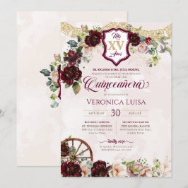 Burgund Rote Rose Elegante Charro Quinceanera Einladung
