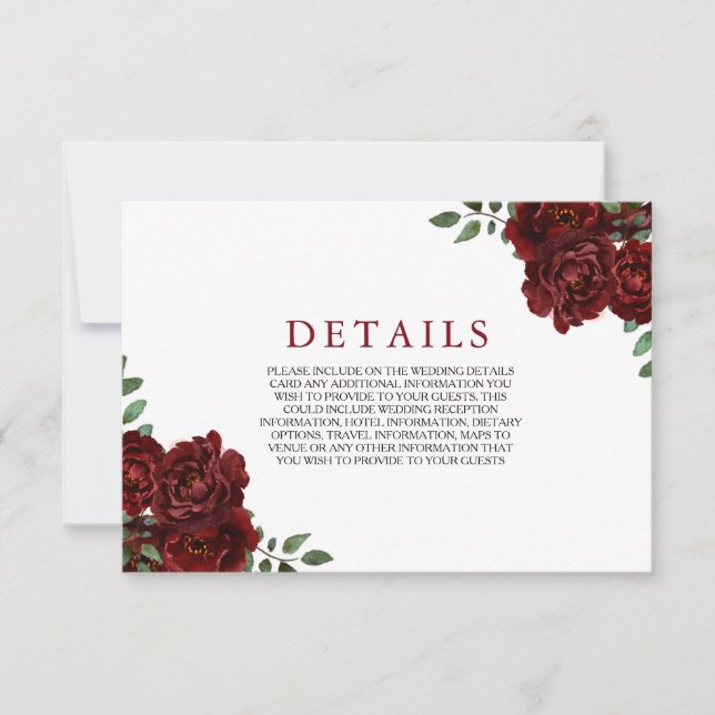 Burgund Rote Rose Romantische Hochzeitskarte RSVP Karte (Vorderseite)