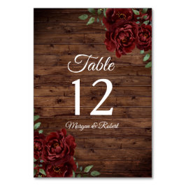 Burgund Rote Rose Rustic Wood Wedding Tischnummer