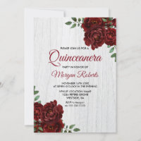 Burgund Rote Rose Rustikales Weißes Quinceanera la
