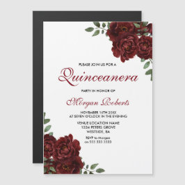 Burgund Rote Rosen Modernes Quinceanera-Party Magneteinladung