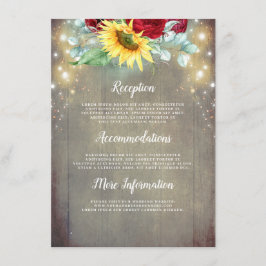 Burgund-Rote Rosen und Sonnenblumenhochzeiten Begleitkarte