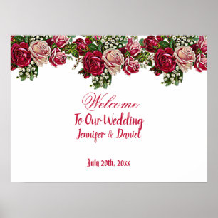 Burgund Rote Rustikale Rose Hochzeit Begrüßung Poster