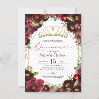 Burgund Rotes Gold Aquarellfarben Quinceañera Einladung